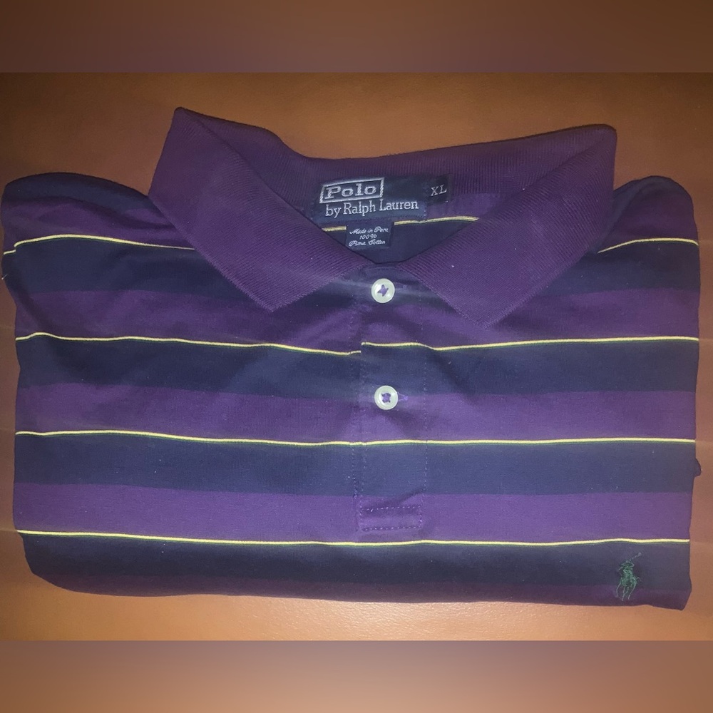 Ralph Lauren Polo Long Sleeve Shirt Multicolor Purple Stripe 100% Pima Cotton XL
